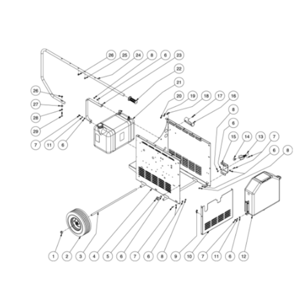 Chassis Diagram and Parts List for HHS-2004-0E3G  Mi-T-M Pressure Washer