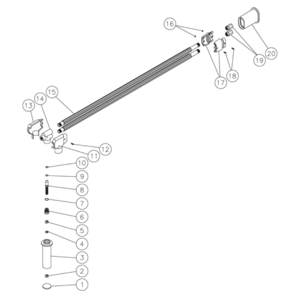 Angled Dul Lance Diagram and Parts List for HS-3504-0MGV  Mi-T-M Pressure Washer