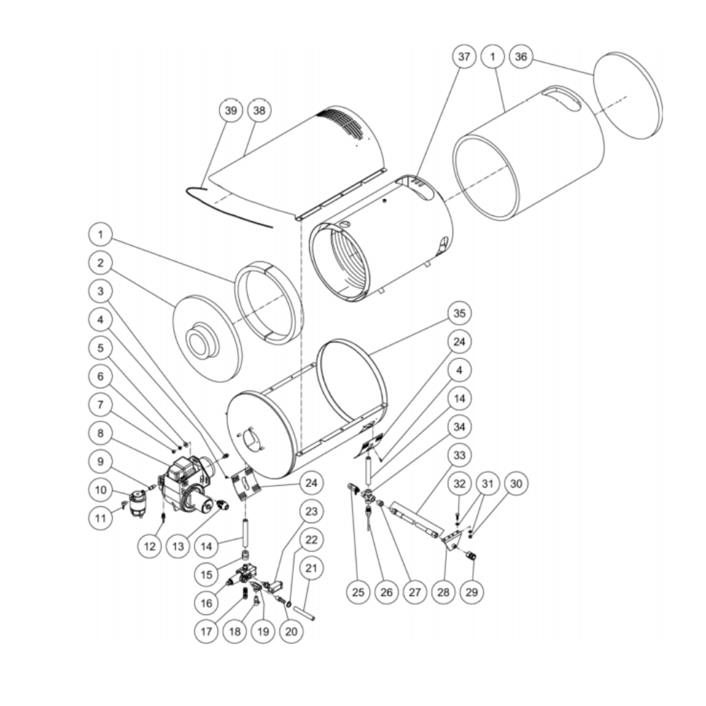 Heat Exchanger Diagram and Parts List for HDC-3505-0H6G  Mi-T-M Pressure Washer