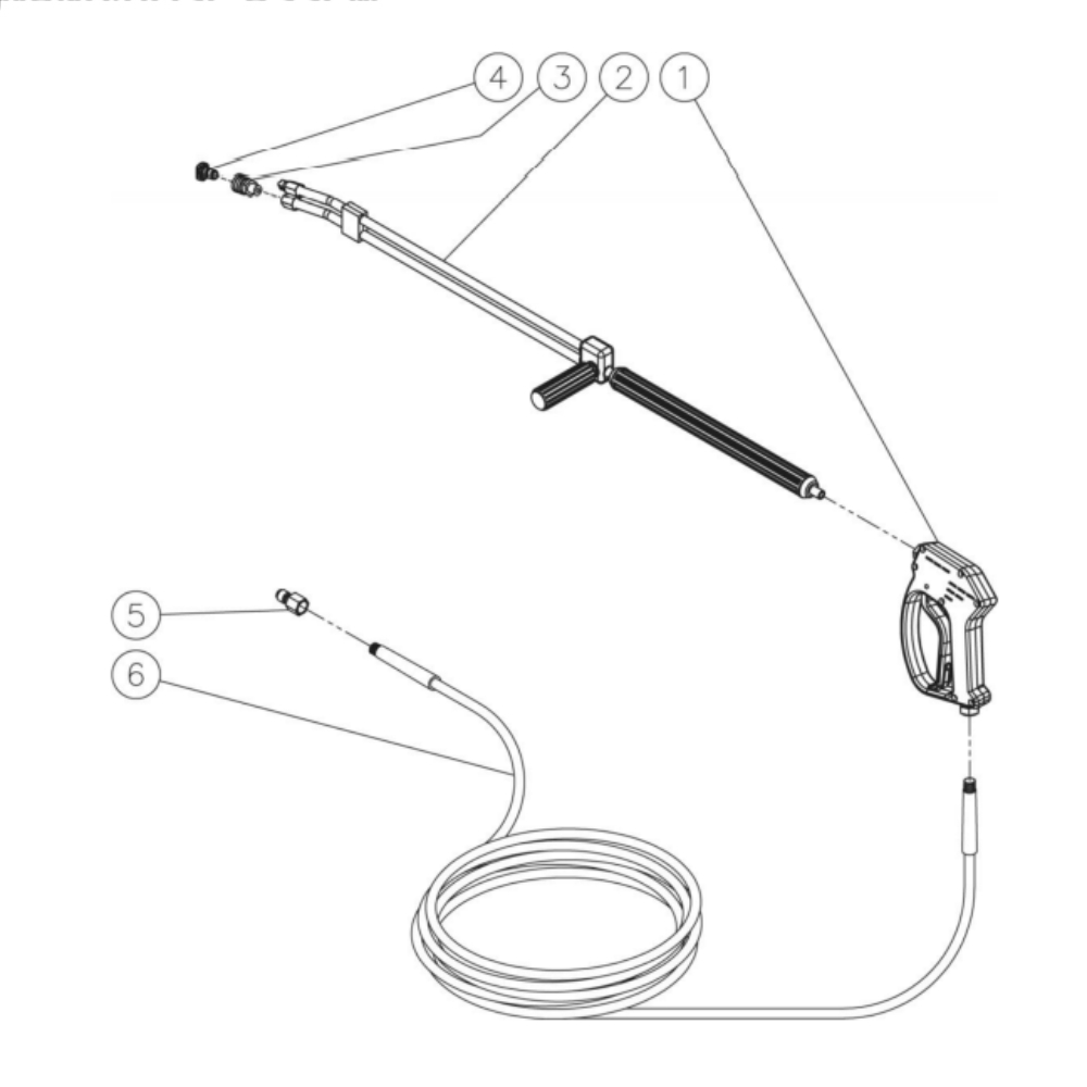 Gun/Wand/Hose Diagram and Parts List for HS-3505-0MGK  Mi-T-M Pressure Washer
