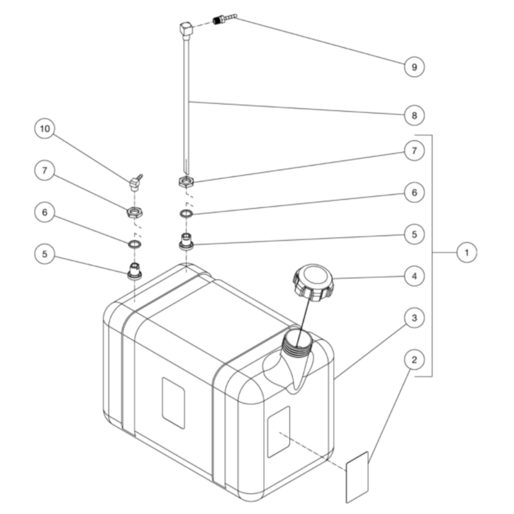 Gas Tank Diagram and Parts List for HS-3005-0MGV  Mi-T-M Pressure Washer