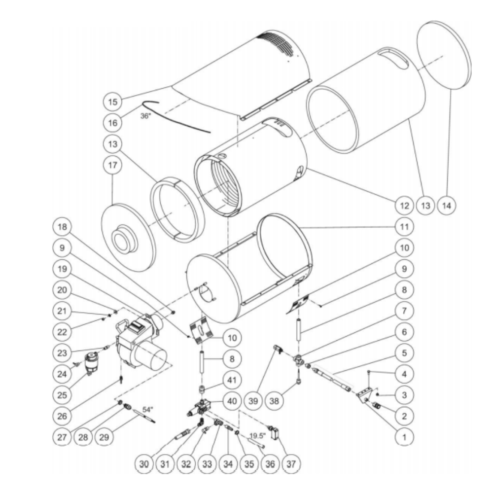 Heat Exchanger Diagram and Parts List for HDS-3506-1H6G  Mi-T-M Pressure Washer