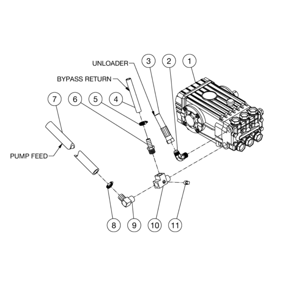 Pump Plumbing Diagram and Parts List for HS-3505-0MGK  Mi-T-M Pressure Washer