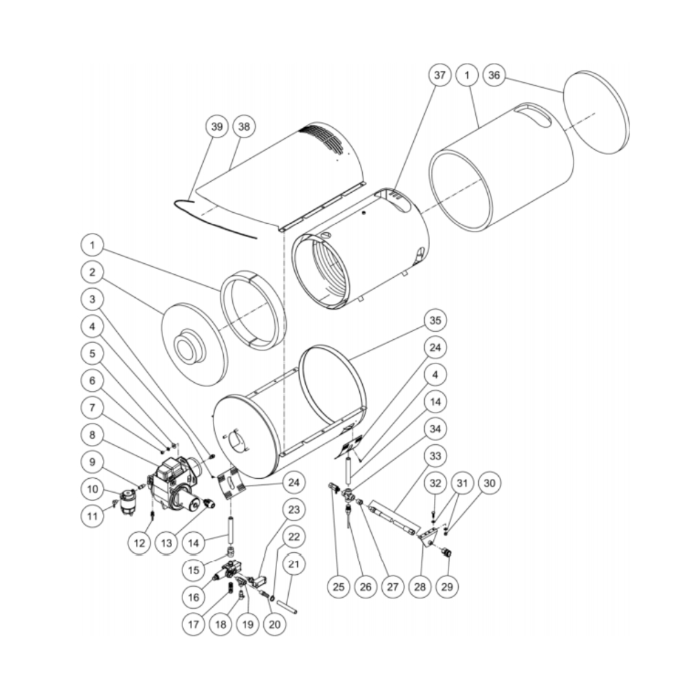 Heat Exchanger Diagram and Parts List for HDC-3005-0V6G  Mi-T-M Pressure Washer