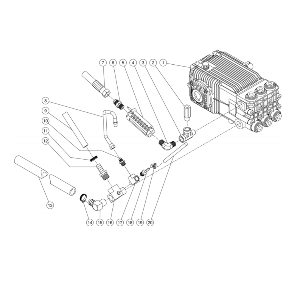 Pump Plumbing Diagram and Parts List for HDC-3005-0K6G  Mi-T-M Pressure Washer
