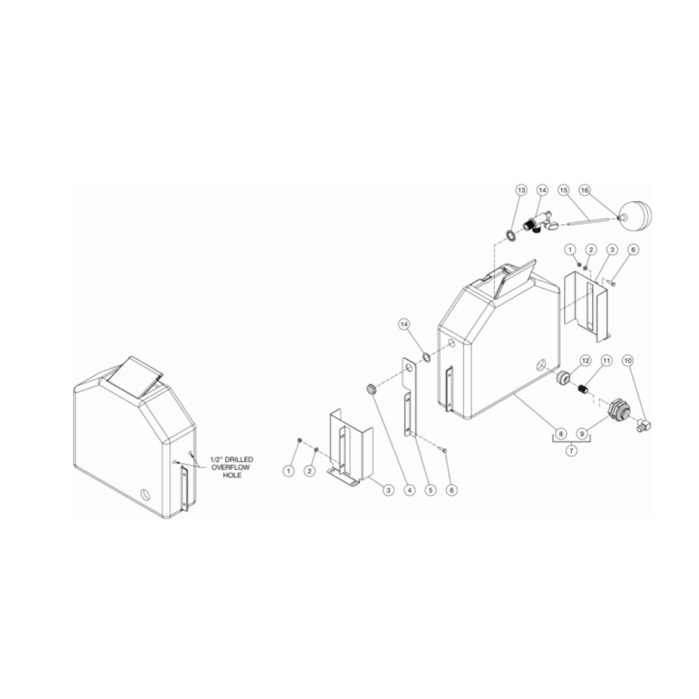 Float Tank Diagram and Parts List for HG-1805-3460  Mi-T-M Pressure Washer