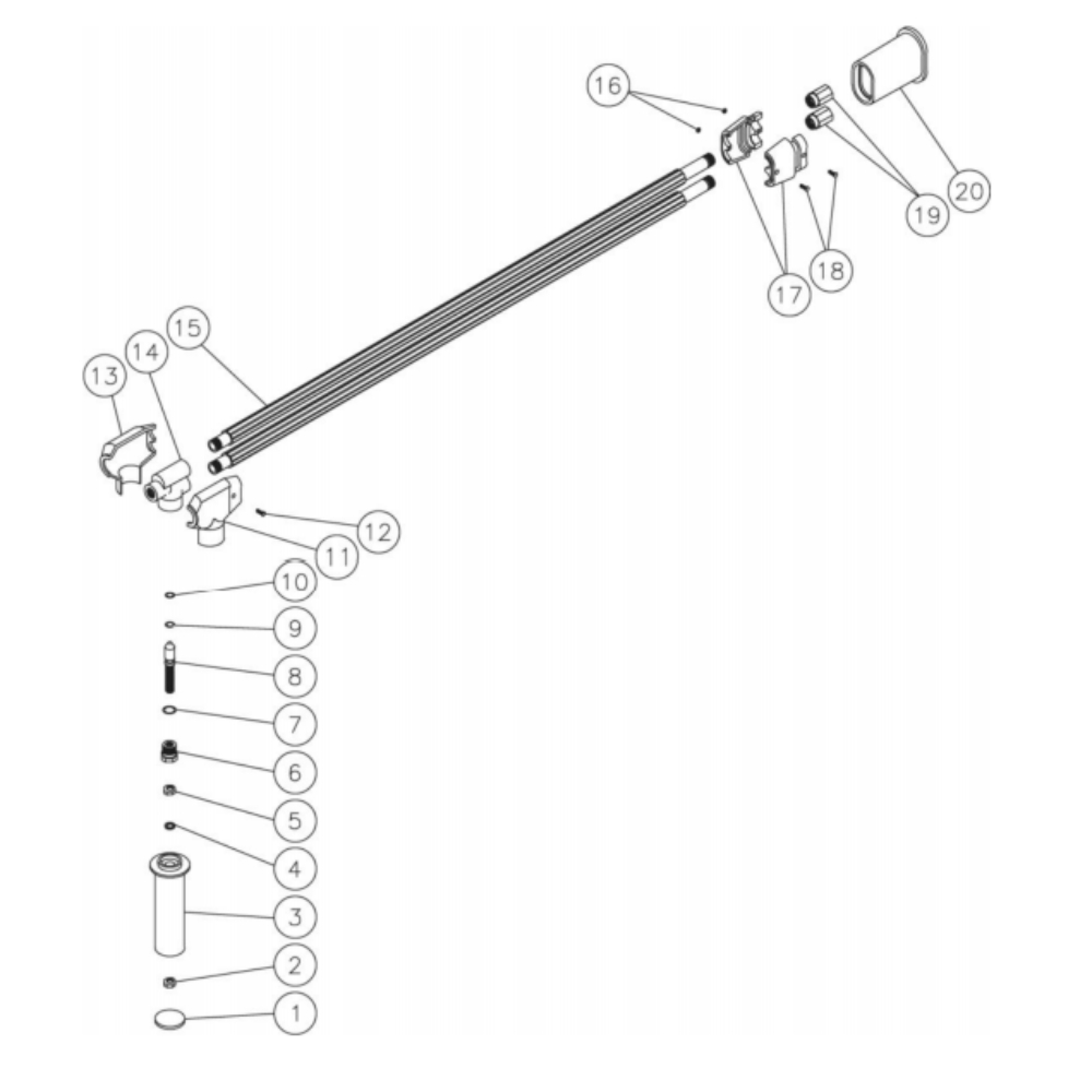 Angleed Dual Lance Diagram and Parts List for HS-3505-0MDK  Mi-T-M Pressure Washer