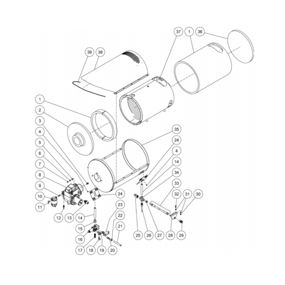Heat Exchanger Diagram and Parts List for HDC-3505-0V6G  Mi-T-M Pressure Washer