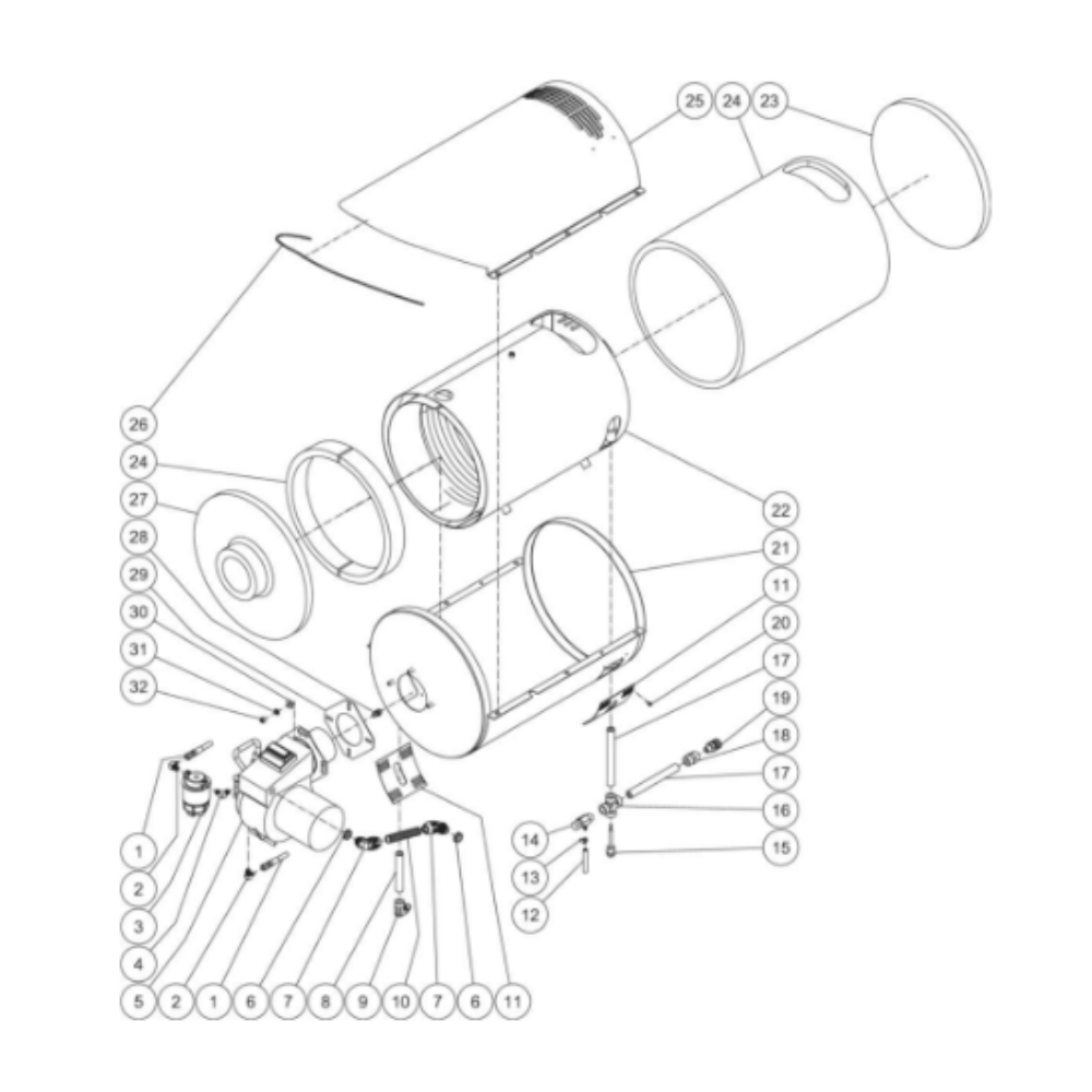 Heat Exchanger Diagram and Parts List for HHS-2004-0E3G  Mi-T-M Pressure Washer