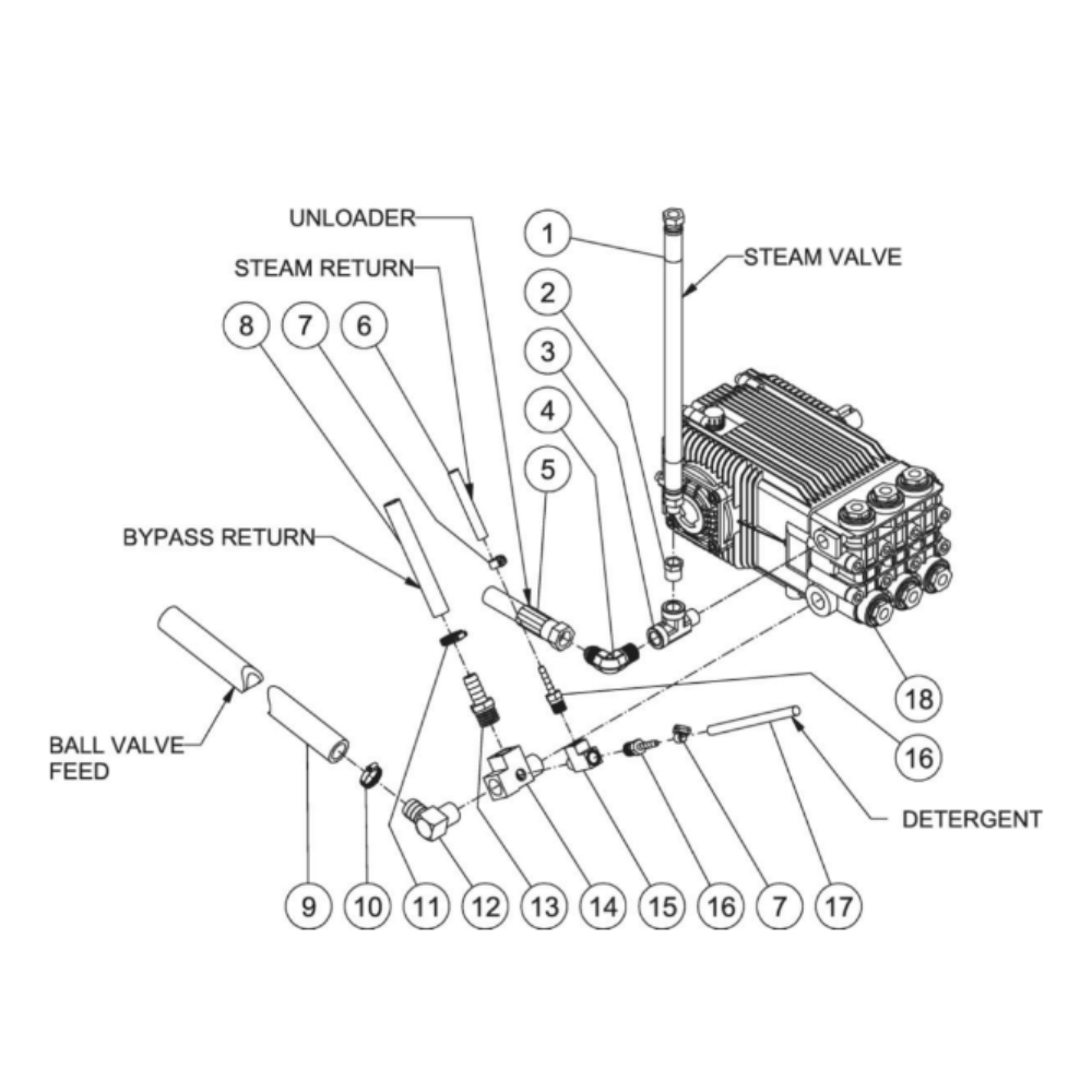 Pump Plumbing Diagram and Parts List for HDS-3505-0V6A  Mi-T-M Pressure Washer