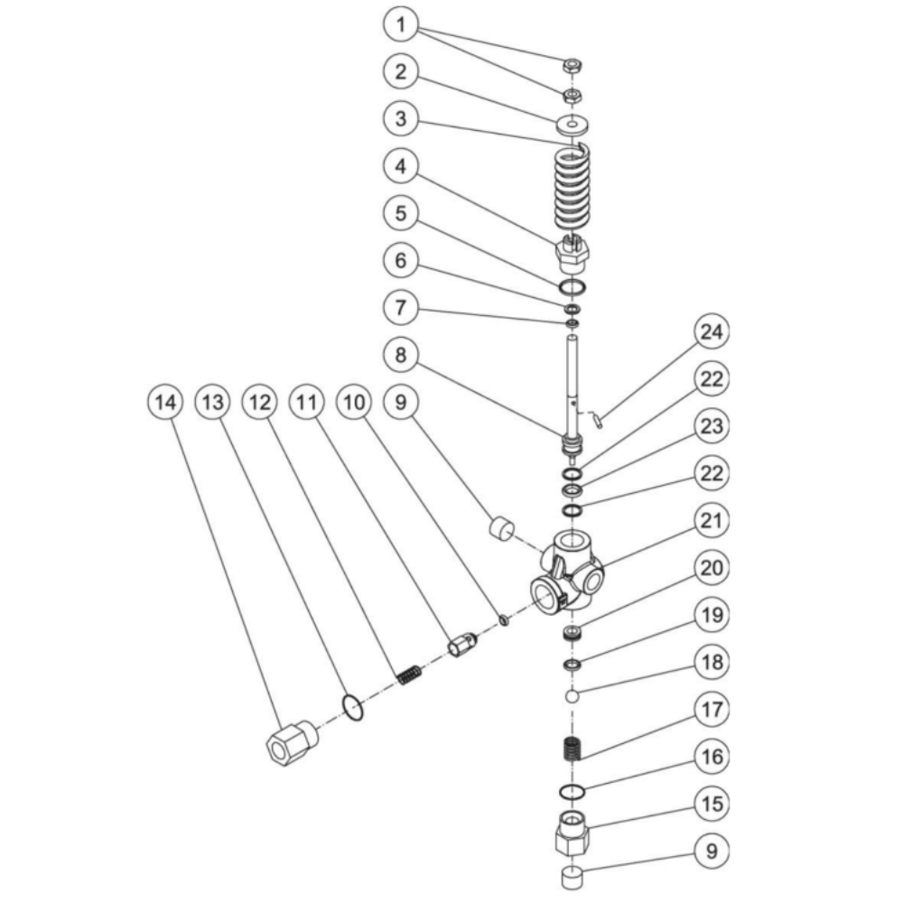 Unloader Diagram and Parts List for HS-4005-0MDK  Mi-T-M Pressure Washer