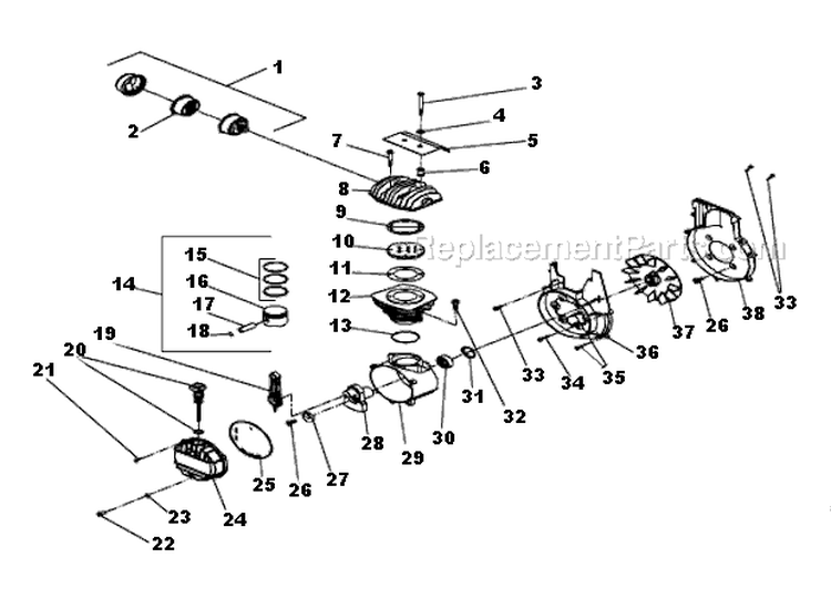 Single Stage Compressor Diagram and Parts List for AC1-HH04-05M  Mi-T-M Compressor