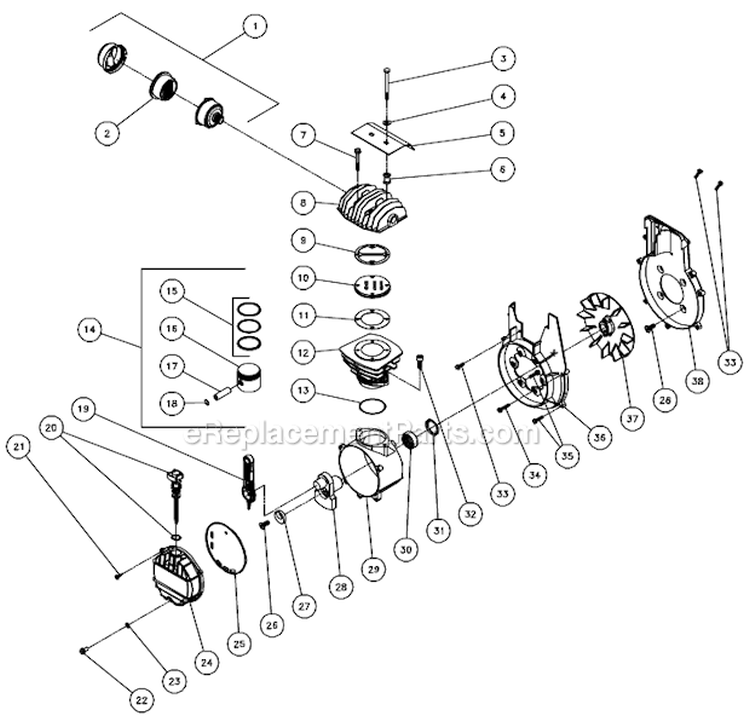 Single Stage Compressor Diagram and Parts List for AC1-HR45-05M  Mi-T-M Compressor