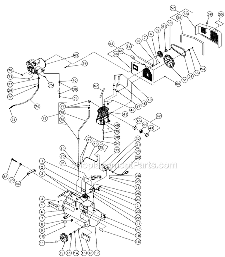 Tank Assembly For Ac1-Pe02-20M1 (Before S/N 20012792) Diagram and Parts List for AC1-PE02-20M1  Mi-T-M Compressor