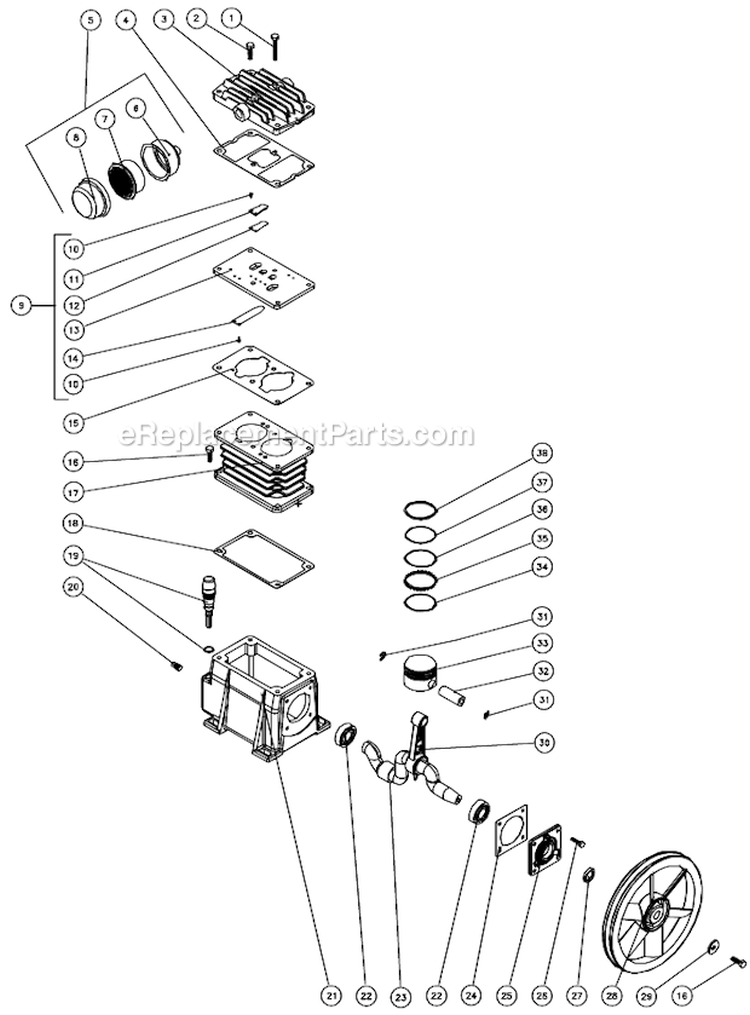 Single Stage Compressor A Diagram and Parts List for AC1-PE02-20M  Mi-T-M Compressor
