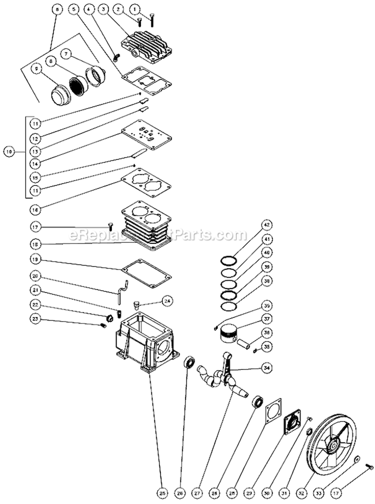 Single Stage Compressor B Diagram and Parts List for AC1-PE02-20M  Mi-T-M Compressor