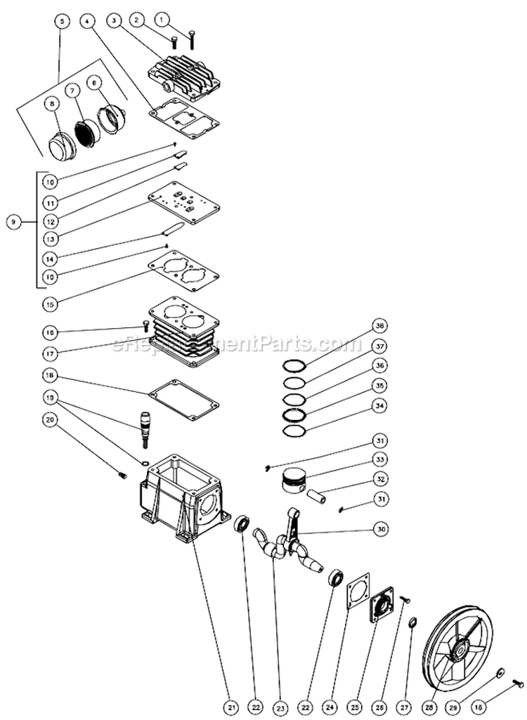 Single Stage Compressor A Diagram and Parts List for AC1-PE15-08M1  Mi-T-M Compressor