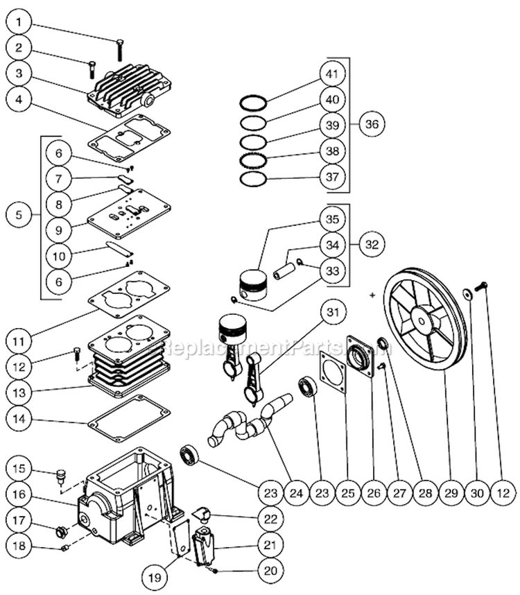 Single Stage Compressor C Diagram and Parts List for AC1-PE15-08M1  Mi-T-M Compressor