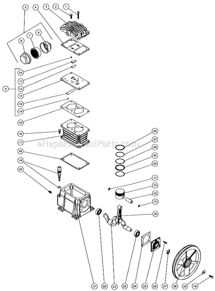 Single Stage Compressor A Diagram and Parts List for AC1-PE15-08M  Mi-T-M Compressor