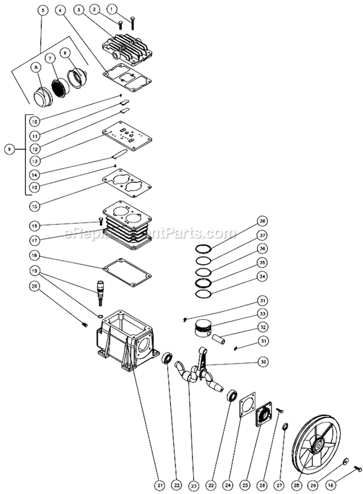 Single Stage Compressor A Diagram and Parts List for AC1-PE15-20M1  Mi-T-M Compressor