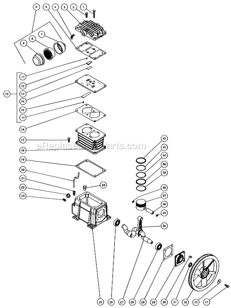 Single Stage Compressor B Diagram and Parts List for AC1-PE15-20M1  Mi-T-M Compressor