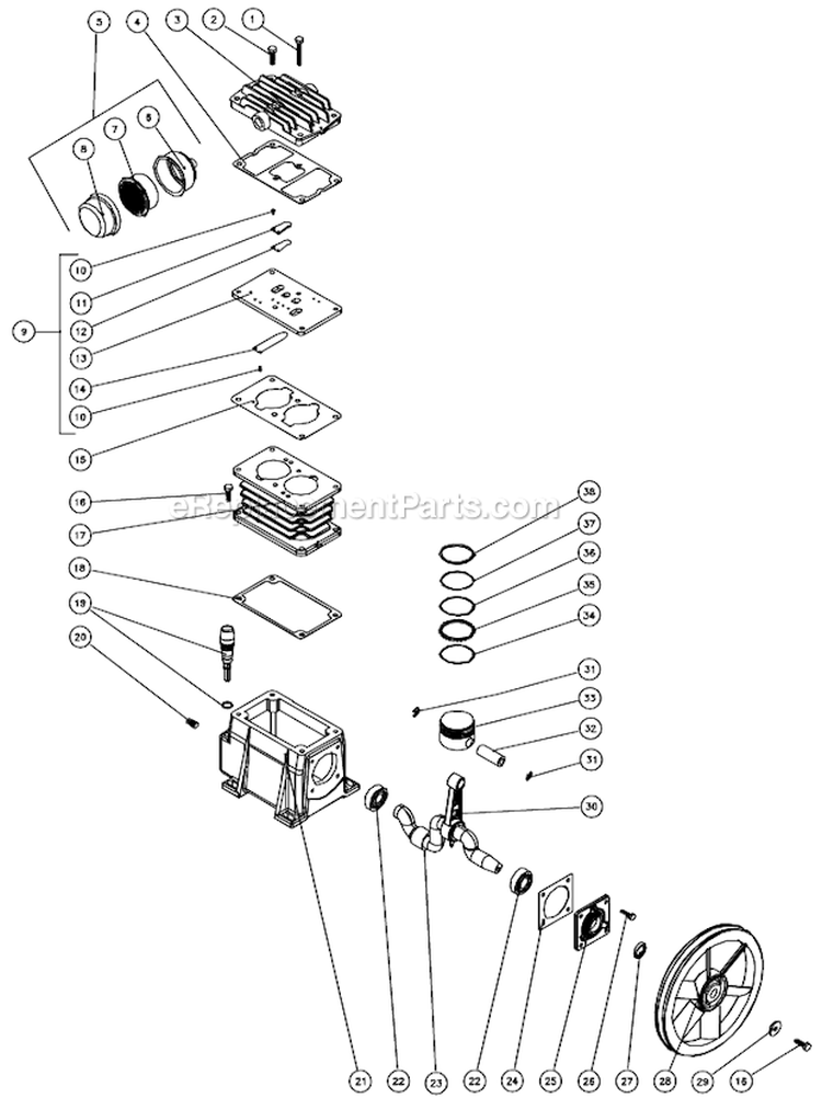 Single Stage Compressor A Diagram and Parts List for AC1-PE15-20M  Mi-T-M Compressor