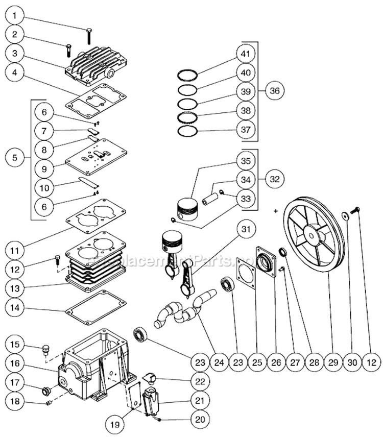 Single Stage Compressor C Diagram and Parts List for AC1-PE15-20M  Mi-T-M Compressor