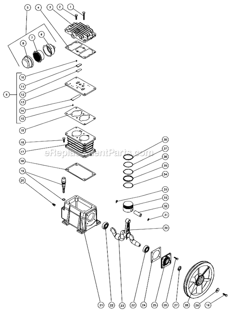 Single Stage Compressor A Diagram and Parts List for AC1-PR06-08M  Mi-T-M Compressor