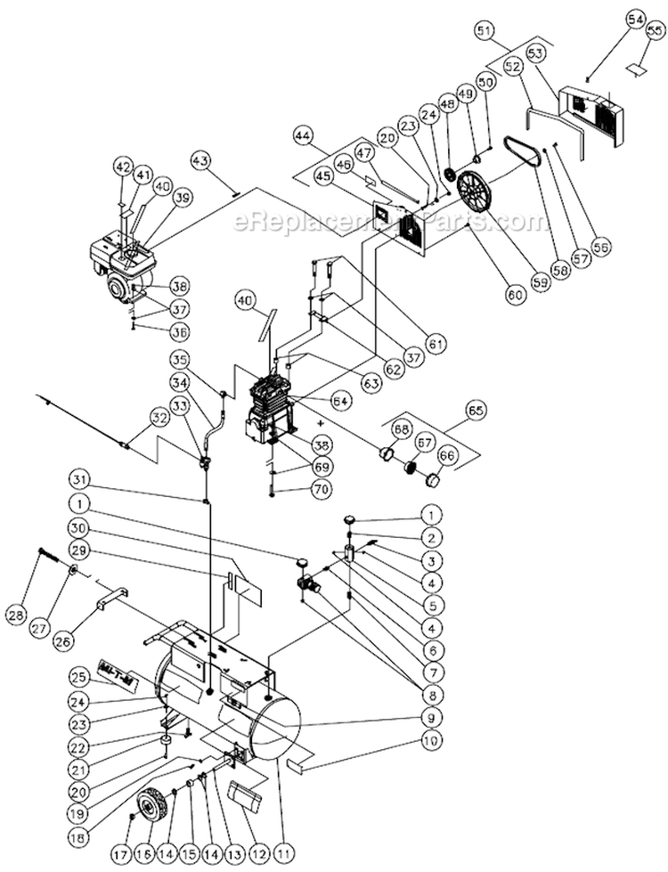 Single Stage Compressor B Diagram and Parts List for AC1-PR06-20M  Mi-T-M Compressor