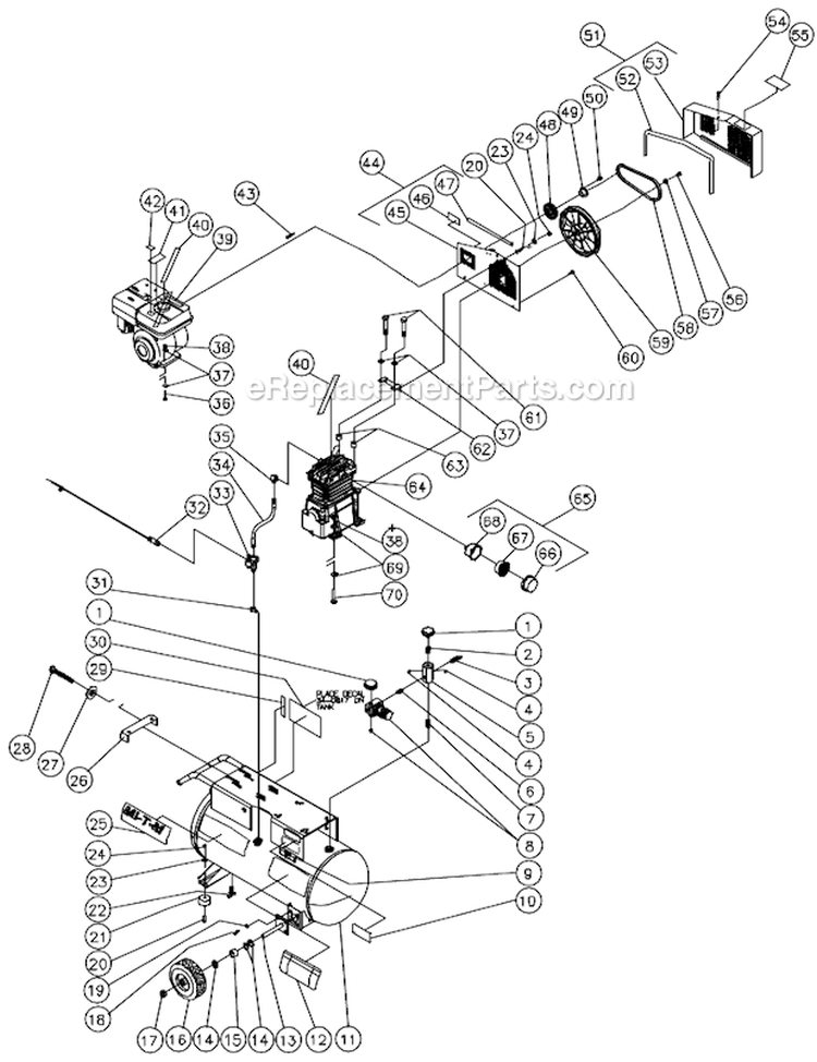 Tank Assembly For Ac1-Pr06-20M (Before S/N 20026733) Diagram and Parts List for AC1-PR06-20M  Mi-T-M Compressor