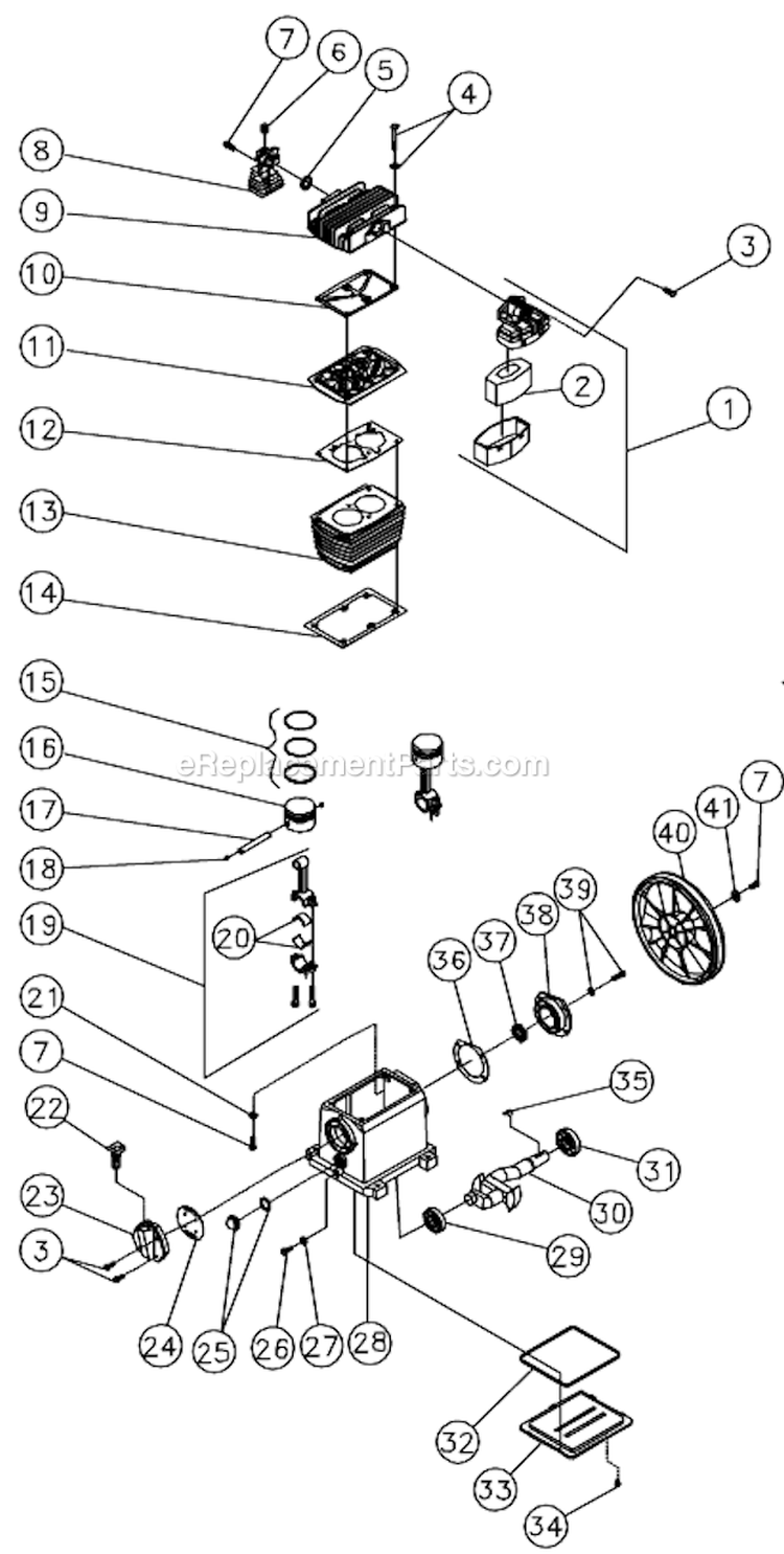 Single Stage Compressor A Diagram and Parts List for AC1-PR07-20M  Mi-T-M Compressor