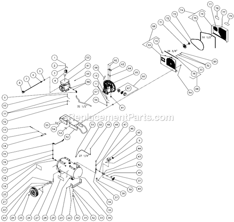 Tank Assembly For Ac2-Pe05-30M (Before S/N 20024614) Diagram and Parts List for AC2-PE05-30M  Mi-T-M Compressor