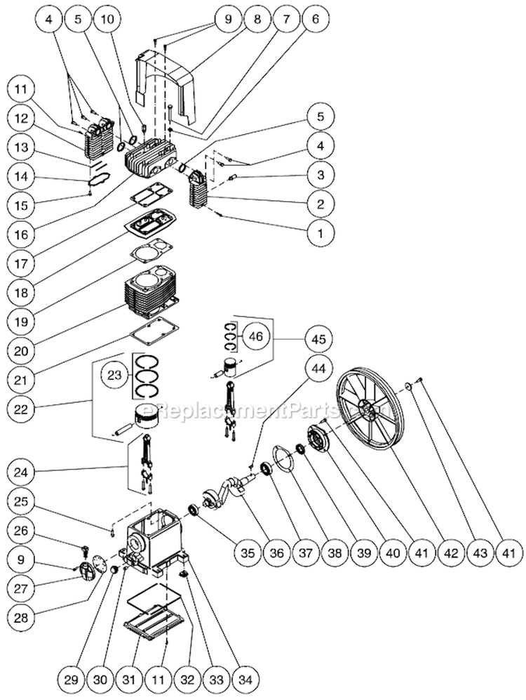 Two Stage Compressor (3-0222) (After S/N 20031738) Diagram and Parts List for AC2-PH11-20M  Mi-T-M Compressor