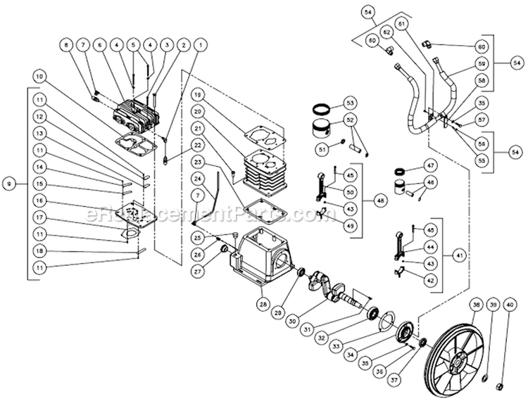Two Stage Compressor Diagram and Parts List for AC2-PR09-08AB  Mi-T-M Compressor
