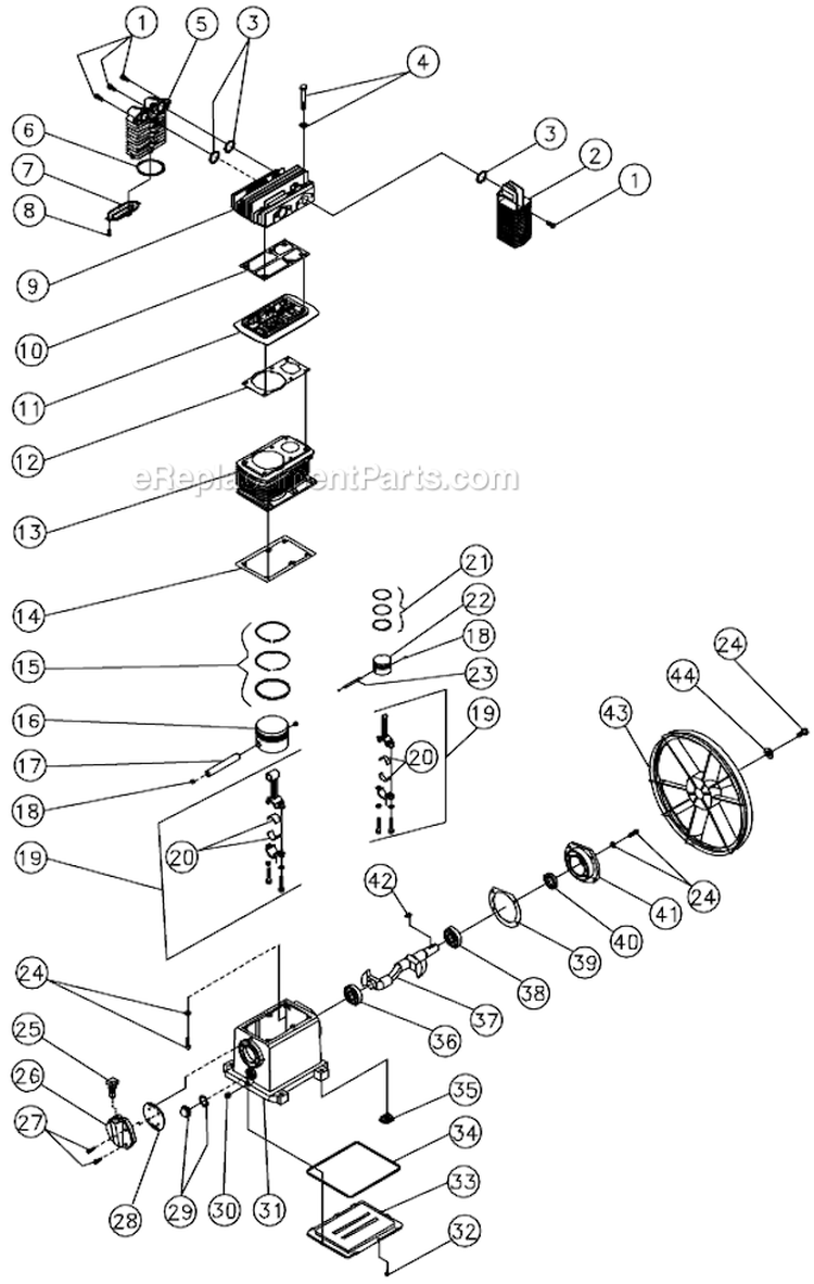 Two Stage Compressor A Diagram and Parts List for AC2-PR09-20M  Mi-T-M Compressor