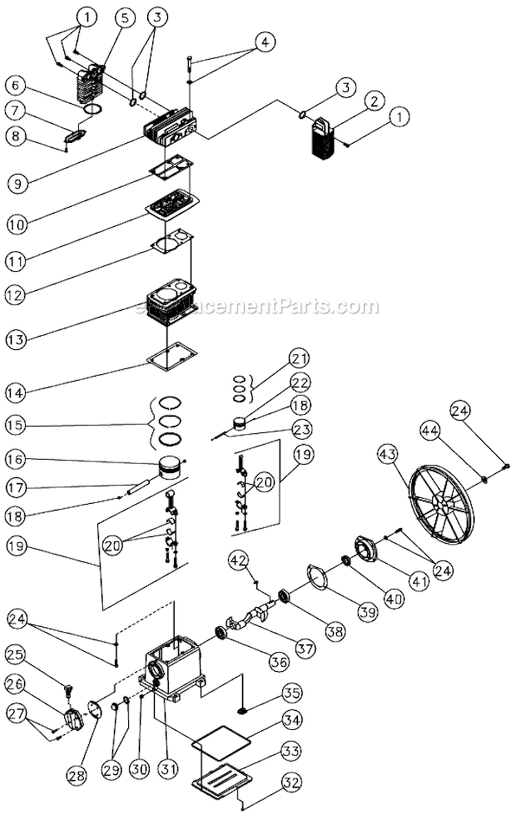 Two Stage Compressor A Diagram and Parts List for AC2-PV09-30M  Mi-T-M Compressor
