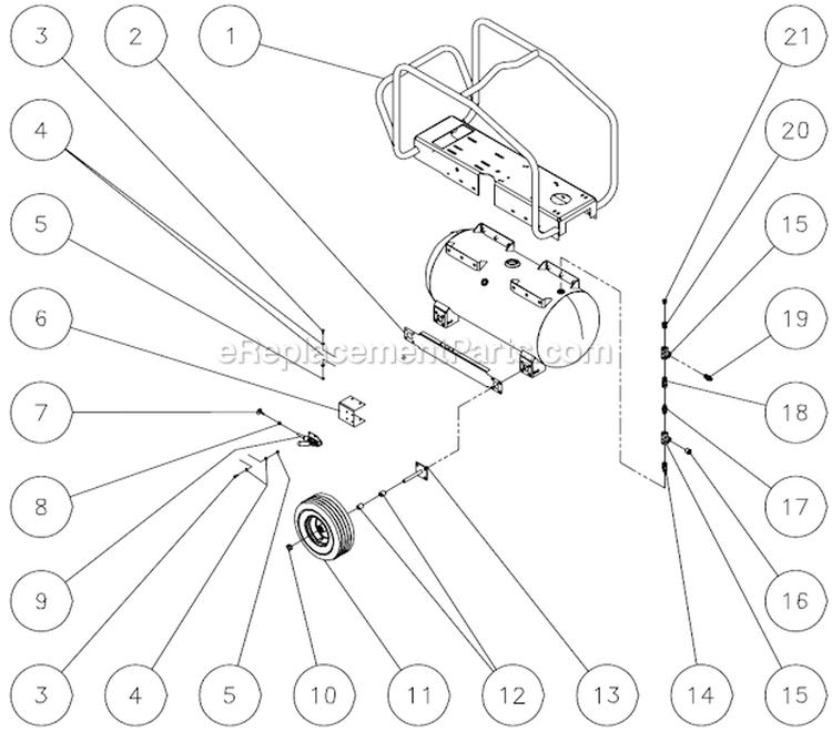 Rollcage With Wheels And Brake Option B Diagram and Parts List for AC2-PV09-30M  Mi-T-M Compressor