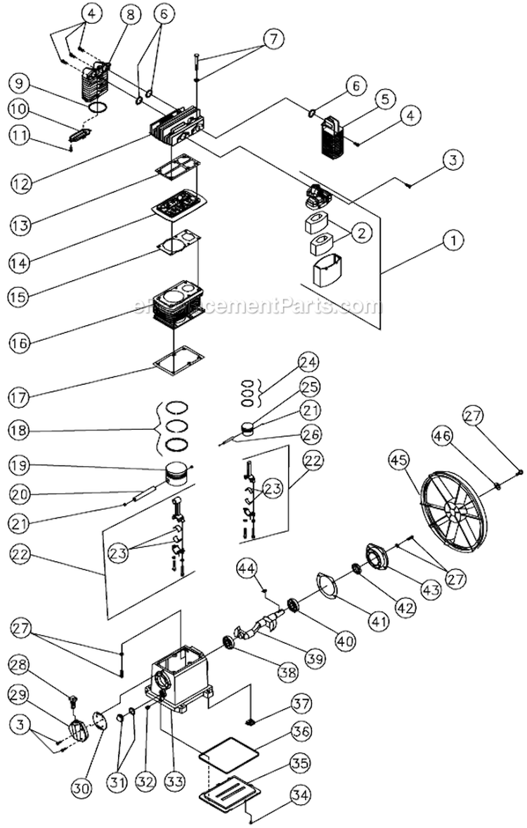 Two Stage Compressor Diagram and Parts List for AC2-PV11-30M  Mi-T-M Compressor
