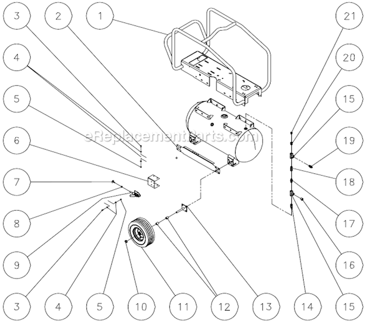 Rollcage With Wheels And Brake Option B Diagram and Parts List for AC2-PV11-30M  Mi-T-M Compressor