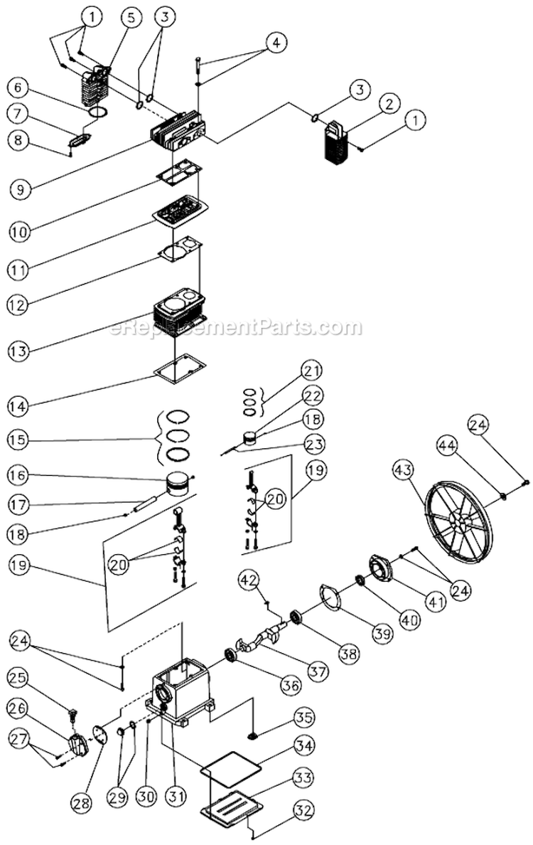 Two Stage Compressor A Diagram and Parts List for AC2-SE05-30M  Mi-T-M Compressor