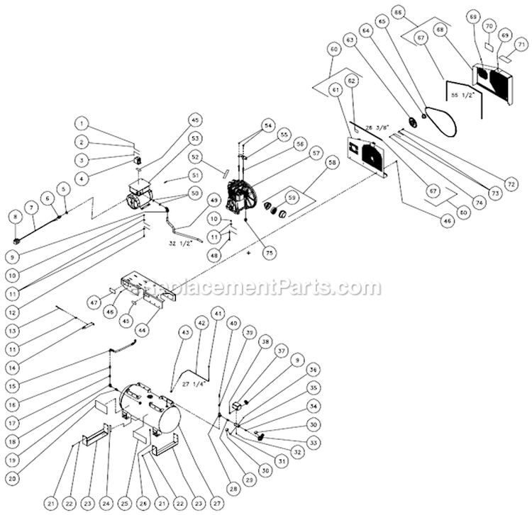 Tank Assembly Diagram and Parts List for AC2-SE05-30M  Mi-T-M Compressor