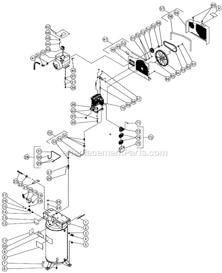 Tank Assembly Diagram and Parts List for AC2-SE05-60M  Mi-T-M Compressor