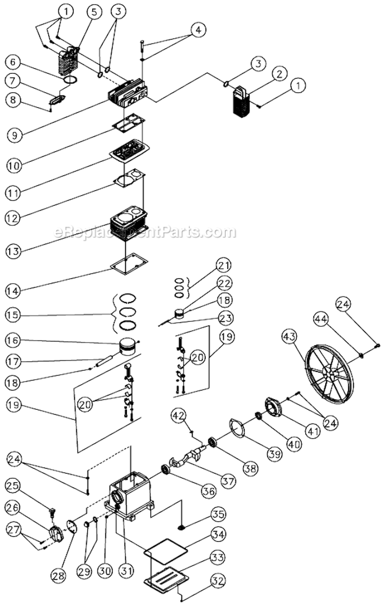 Two Stage Compressor A Diagram and Parts List for AC2-SH08-20M  Mi-T-M Compressor