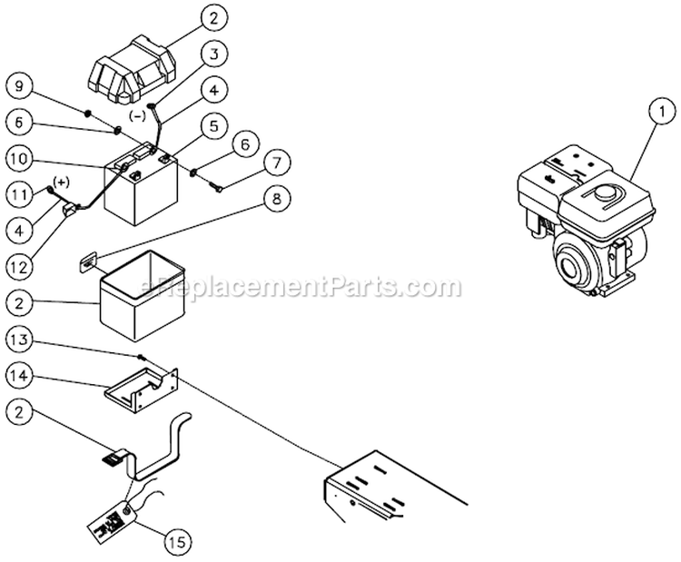 8Hp Honda Electric Start With Battery Option B Diagram and Parts List for AC2-SH08-20M  Mi-T-M Compressor