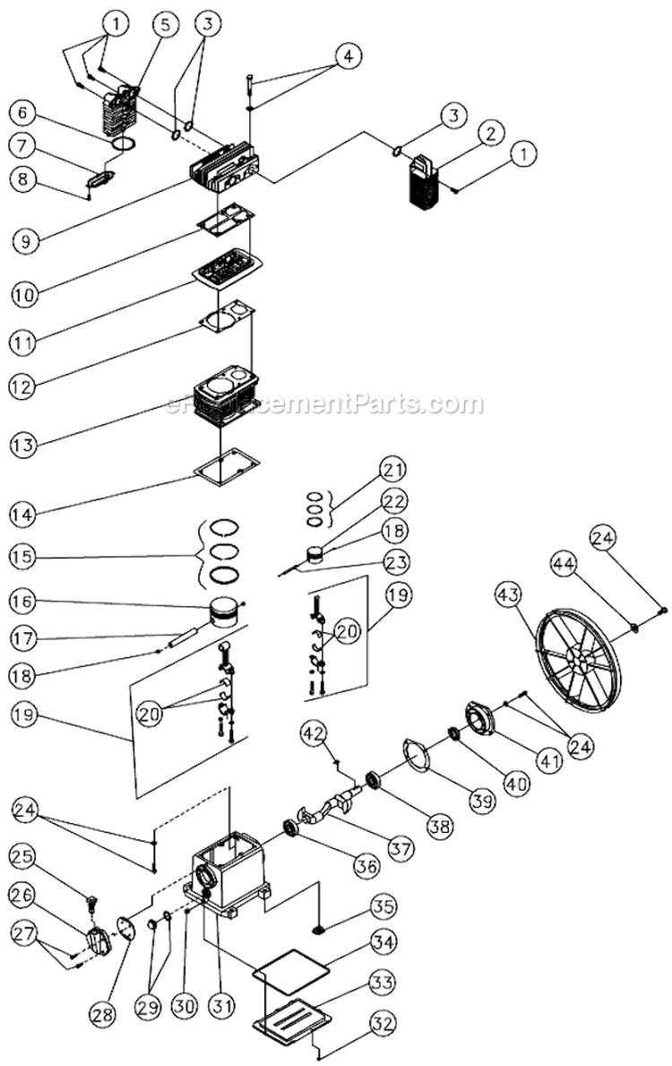 Two Stage Compressor A Diagram and Parts List for AC2-SH08-30M  Mi-T-M Compressor