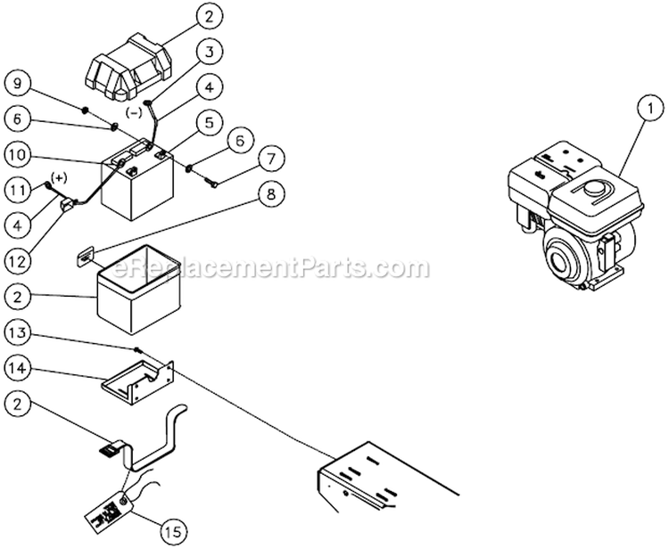 8Hp Honda Electric Start With Battery Option B Diagram and Parts List for AC2-SH08-30M  Mi-T-M Compressor