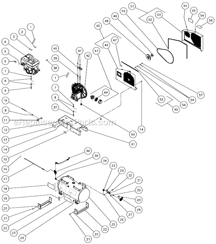 Tank Assembly Diagram and Parts List for AC2-SH08-30M  Mi-T-M Compressor
