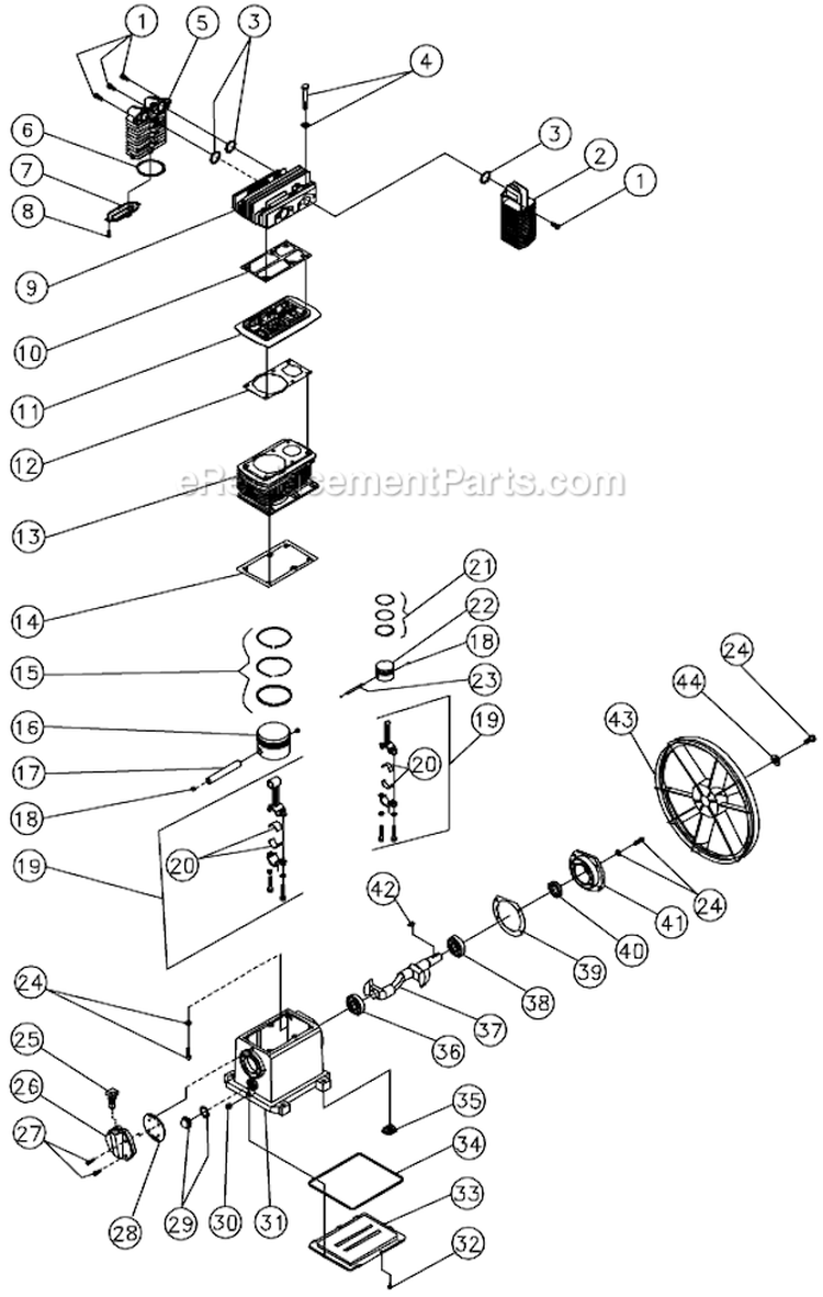 Two Stage Compressor A Diagram and Parts List for AC2-SR09-20M  Mi-T-M Compressor