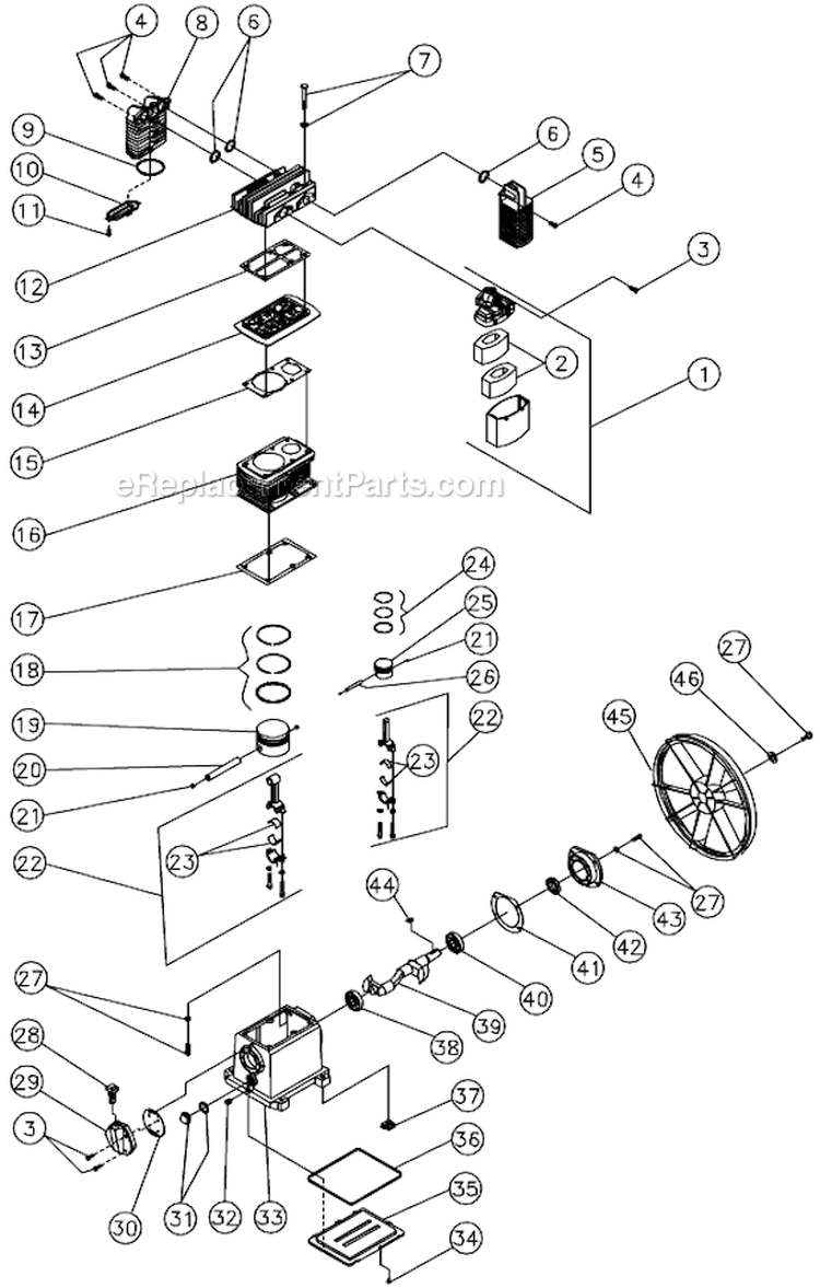 Two Stage Compressor Diagram and Parts List for AC2-SV11-30M  Mi-T-M Compressor