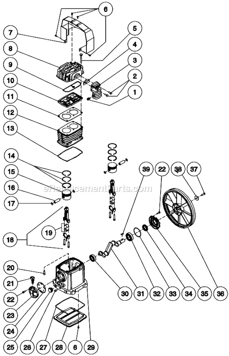 Single Stage Compressor B Diagram and Parts List for AD1-PH55-08M  Mi-T-M Compressor